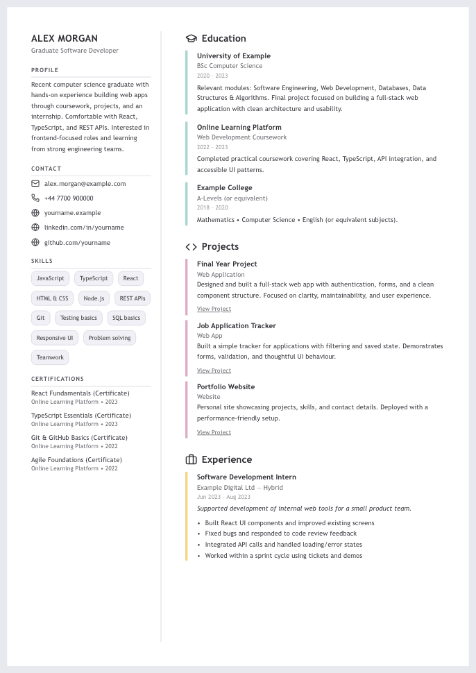 Graduate CV CV template preview