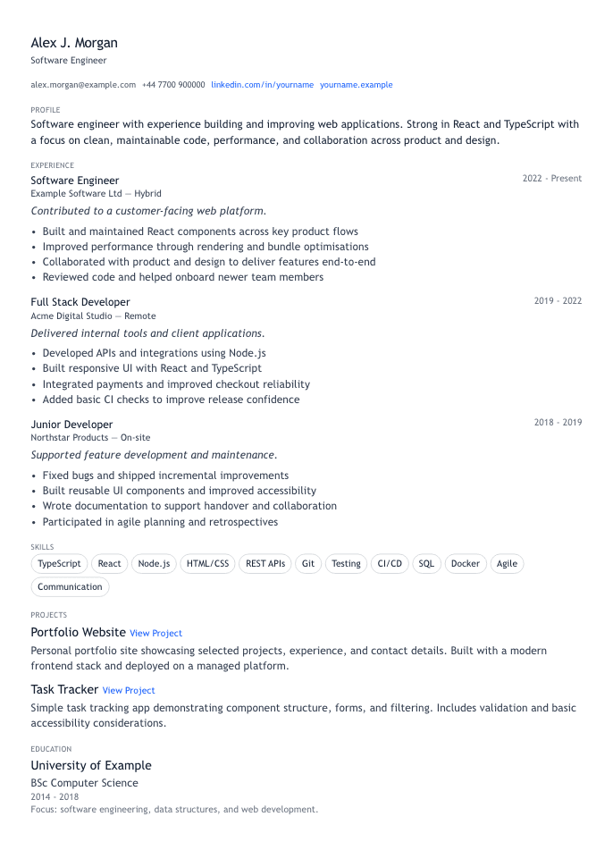 Minimalist CV CV template preview