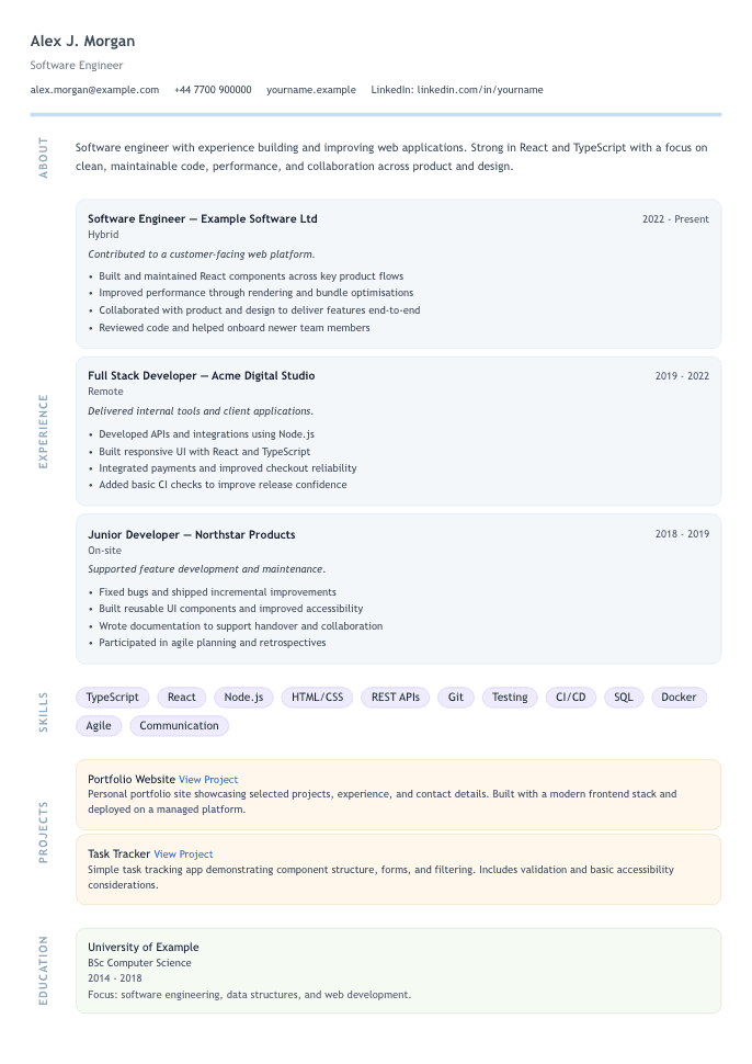 Pastel Creative Vertical CV template preview